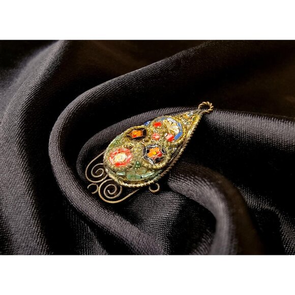 Antique Vintage Early XX Century Mosaic Italian Small Floral Pendant - Picture 1 of 5